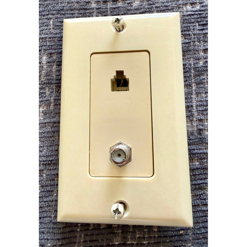 Eagle Electric Wall Plate RJ11 Phone Coax Jack Ivory Excellent Made in USA